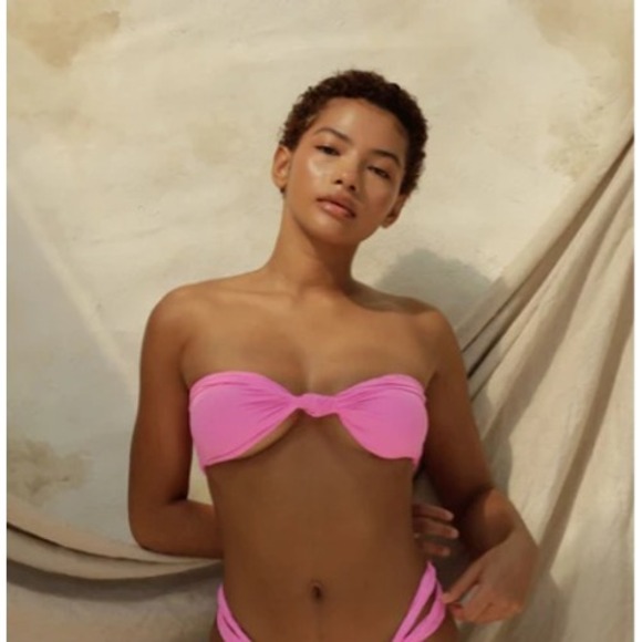 NWT Stone Fox Swim Lele Top Honeycomb Yellow Bandeau Bikini Top Size L - Picture 8 of 9